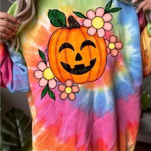 Colorful Pumpkin Tie-Dye Womens Unisex fit Fall Long Sleeve Shirt